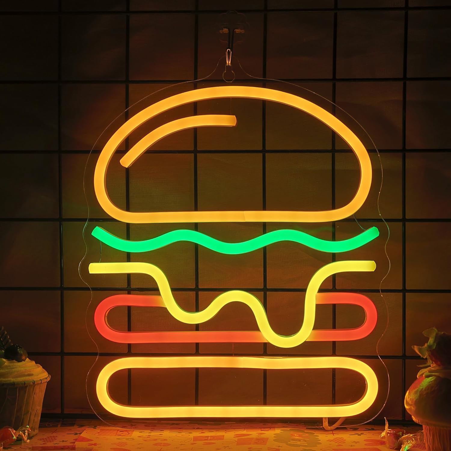 Photography Lighting For Food - Burger Neon Sign with Layered Cheese