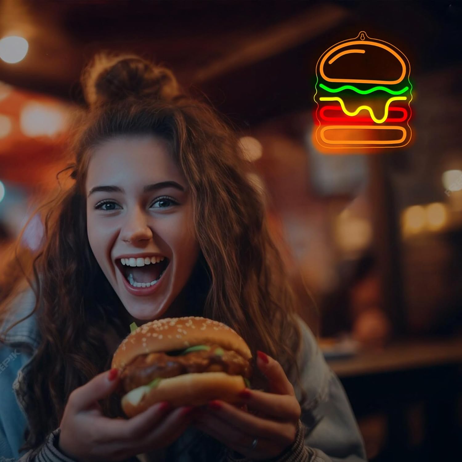Burger Neon Sign with Layered  - Photography Lighting For Food review and price