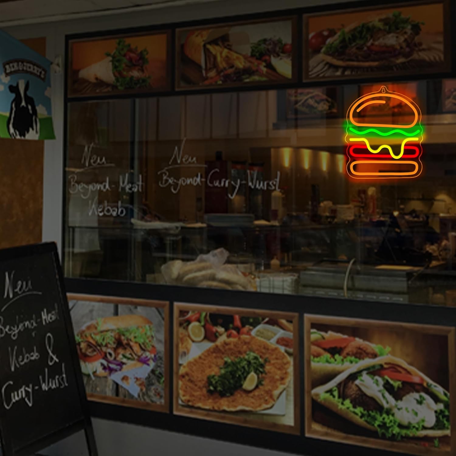 Burger Neon Sign with Layered  - Photography Lighting For Food review and price