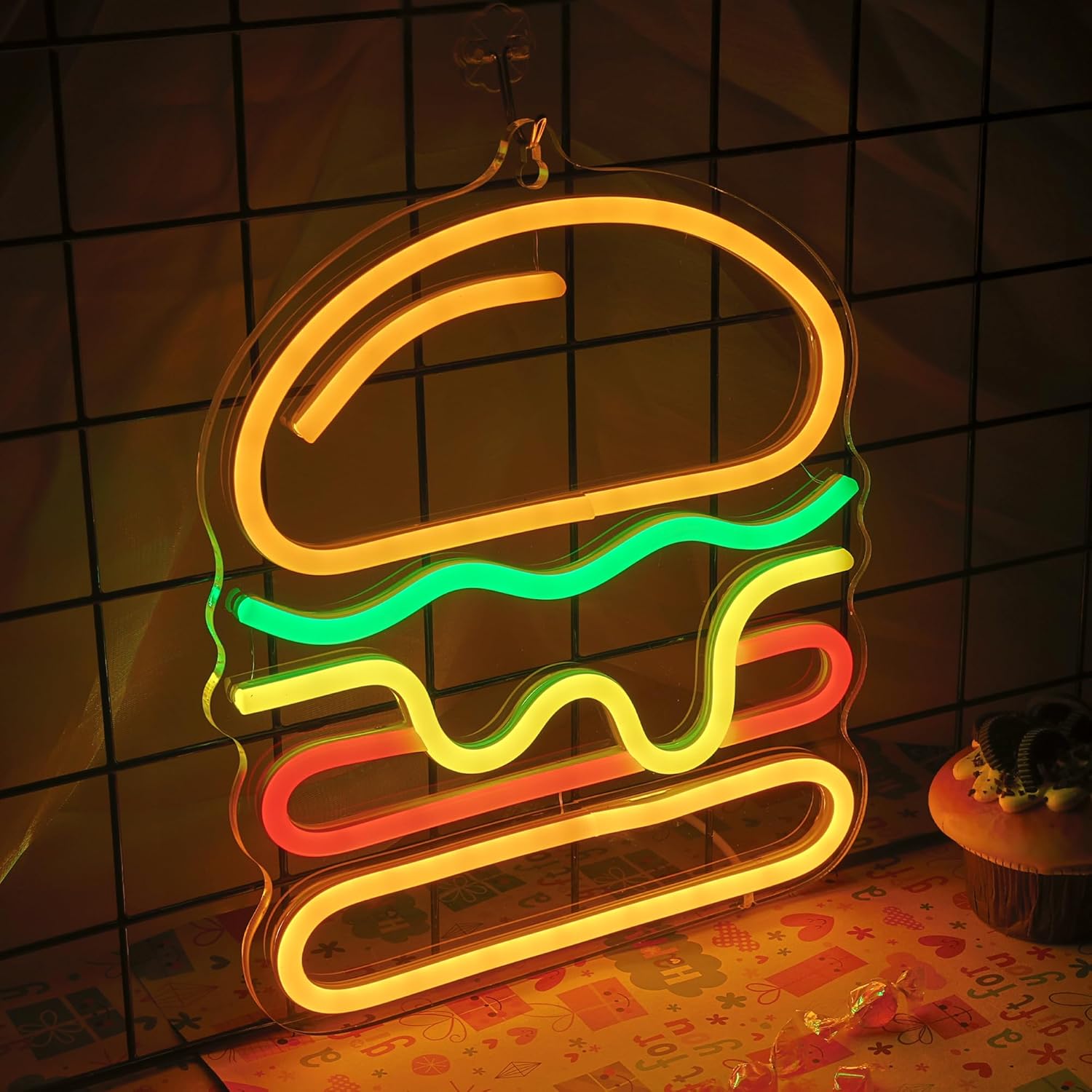 Burger Neon Sign with Layered  - Photography Lighting For Food review and price